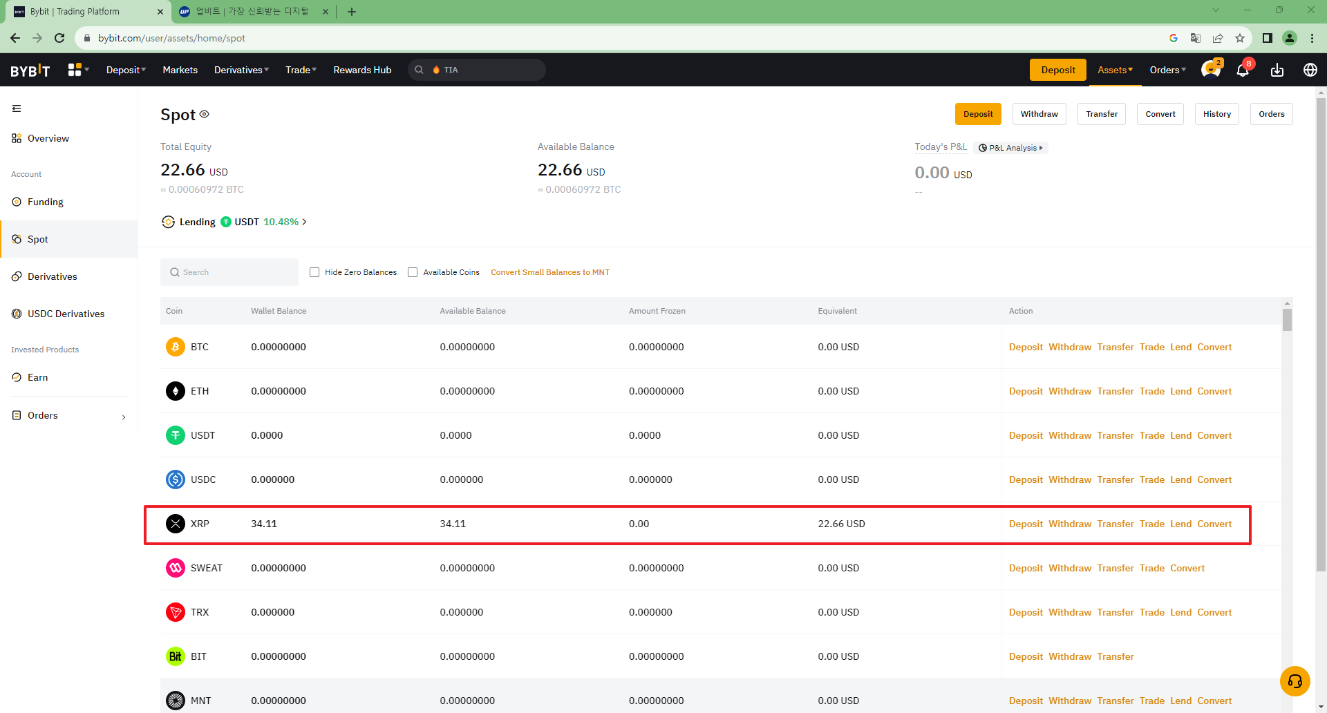 바이비트입금방법-코인 입금 현황 화면